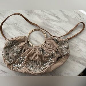 Anthropologie Beige Sequin Shoulder Bag